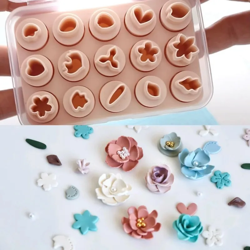 

15pcs Set Mini Petal Leaves Polymer Clay Cutter with Storage Box Flower Shaped Mold Cutting Tool for Earring Jewelry Pendant