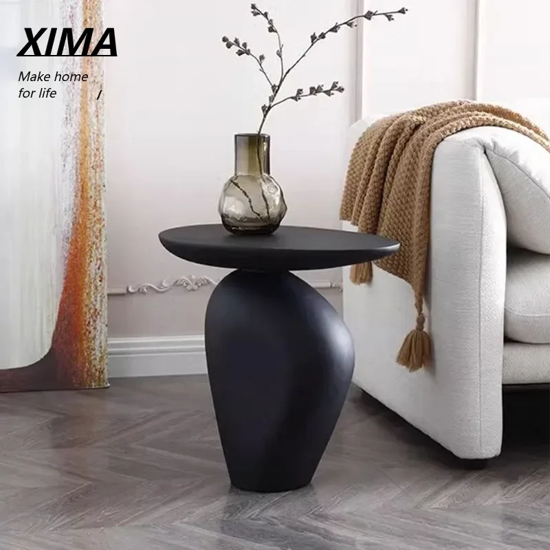 Modern wabi-sabi style black pebble side table creative special-shaped home living room bedroom corner table