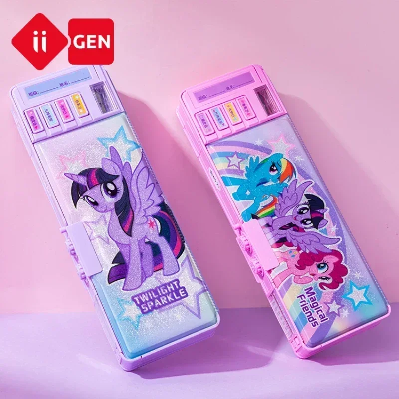 Iigen My Little Pony Glitter Double-layer Pencil Case Study Stationery Cartoon Large Capacity kids Christmas Birthday Gift