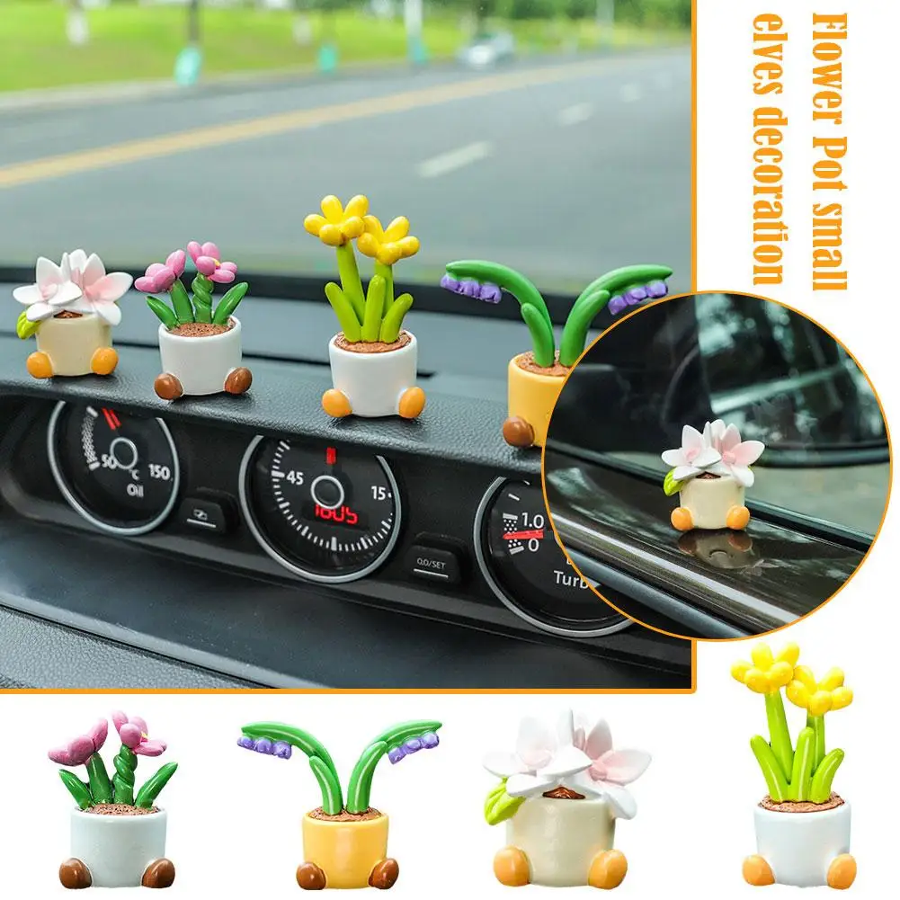 

Cute Cartoon Flower Pot Car Dashboard Ornament Car Interior Small Resin Console Decoration Car Center V3F1