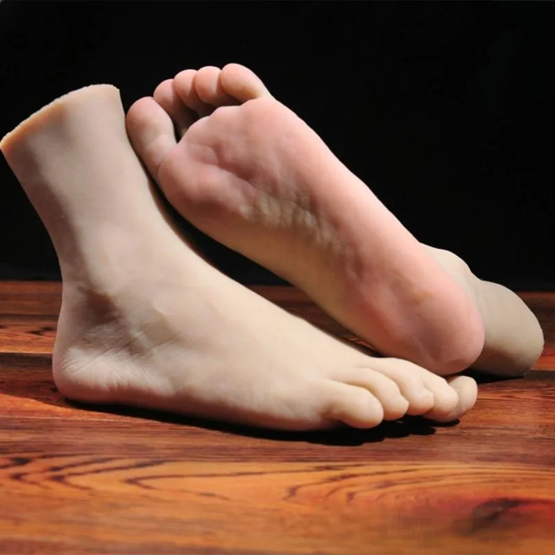 TPE Male Silicone Foot Model Realistic Wheat Color Lifelike Foot Sculpture for Photography Display Props Fake Nail Art DIY 4302