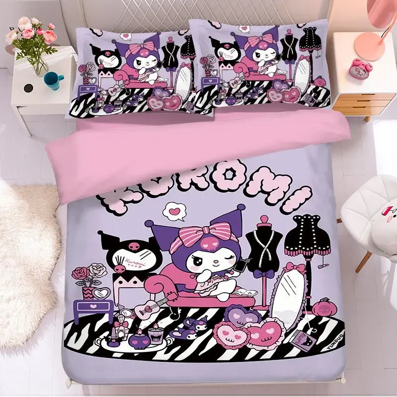 

Sanrio Series Cartoon Black Kuromi Bed Four-piece Set Quilt Cover Bed Sheet Pillowcase Single Bed Three-piece Set