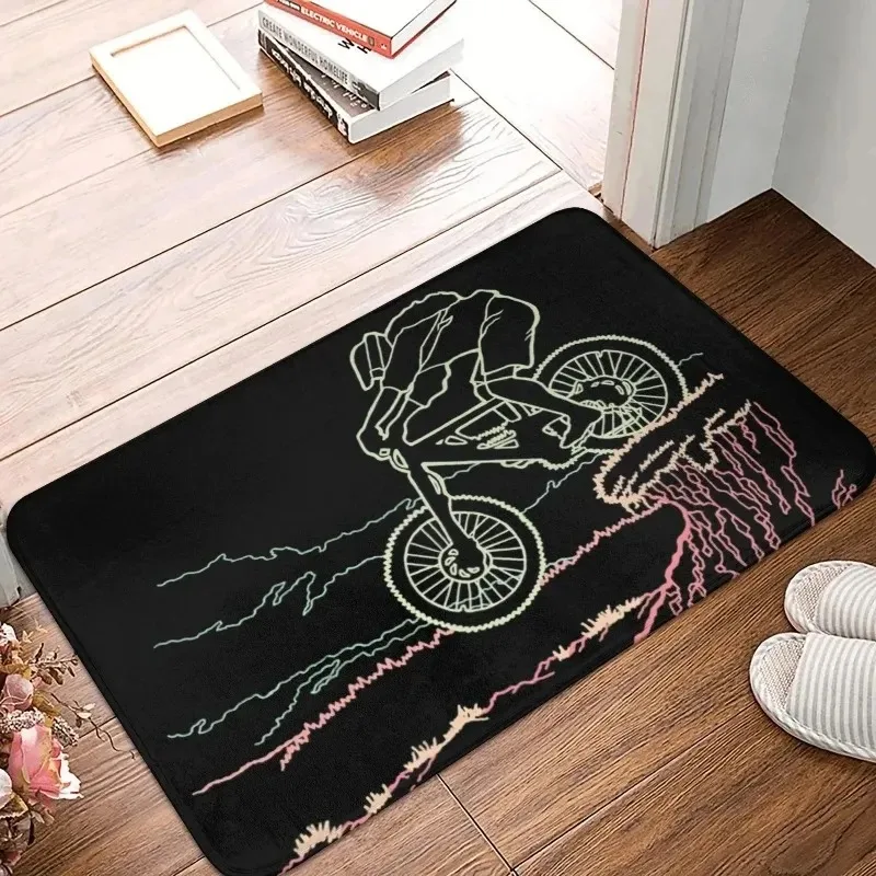Road Bicycle Silhouette Entrance Mat Black White Bike Reflection Graphic Decor Rug Cycling Lover Stylish Home Accessory
