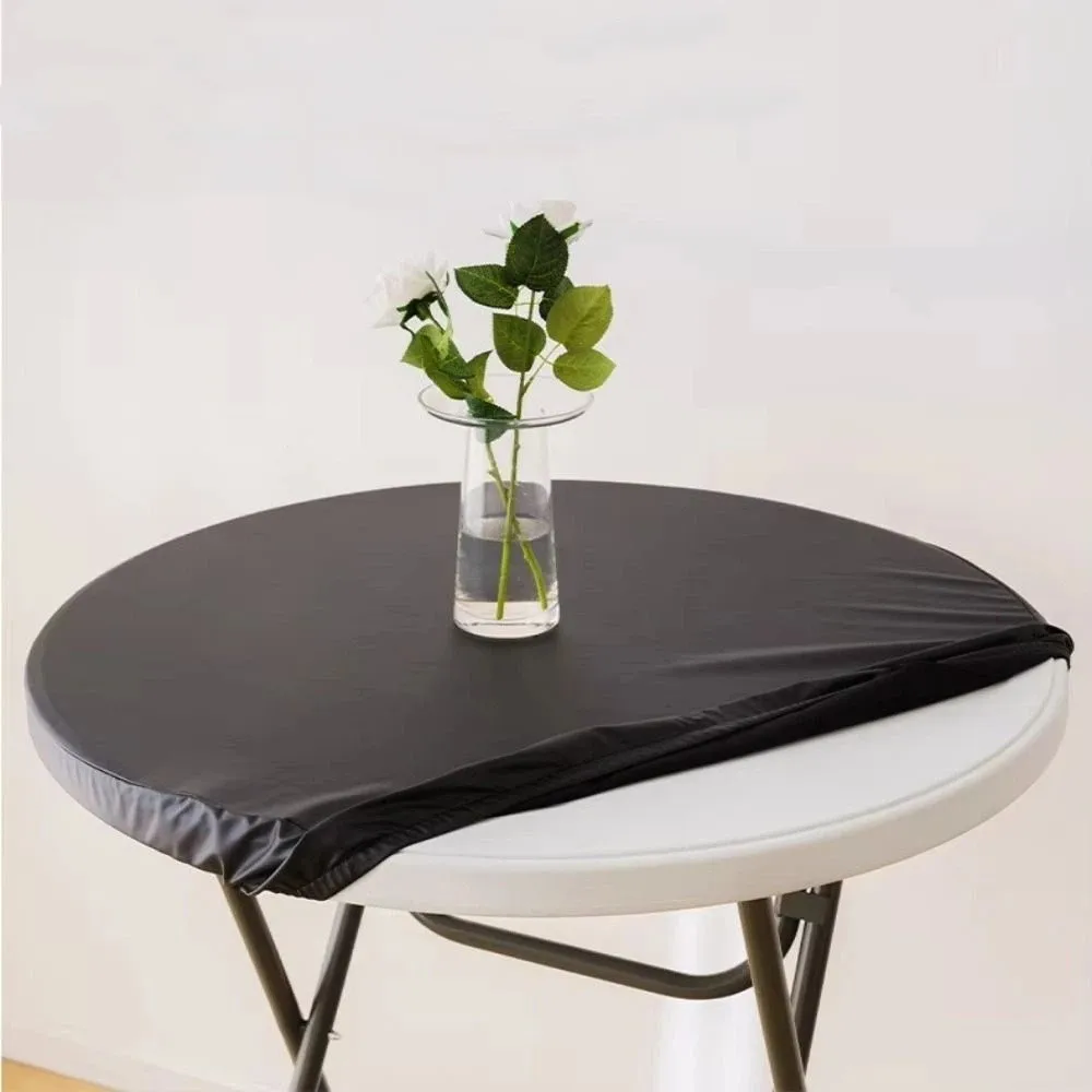 PU Leather Stretch Tablecloth Oil Proof 60/80cm Elastic Table Cover Stretchable Waterproof Round Table Cover Outdoor Picnic