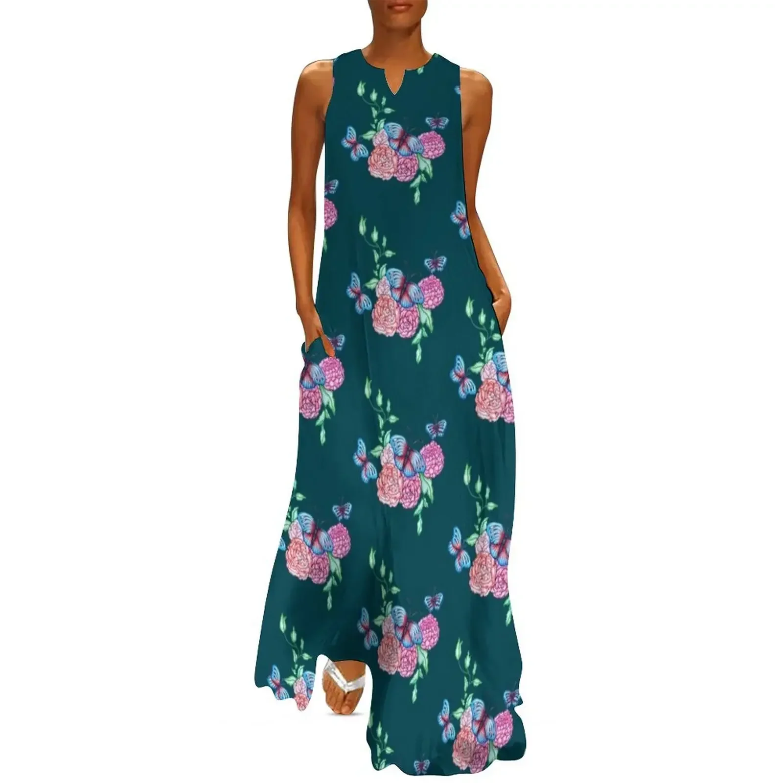 

Moths In Blue Long Dress dresses ladies 2025 summer dresses summer woman 2025 dress for women summer Dress