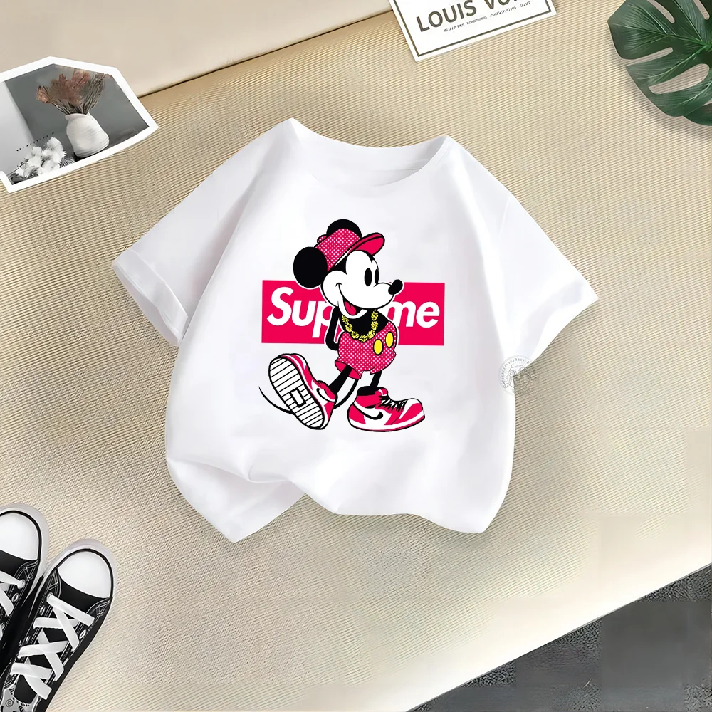 Cute Disney Summer Kids Cotton T-shirt Cute Playful Minnie Cartoon Boy Girl T-shirt Street fashion casual children's clothing