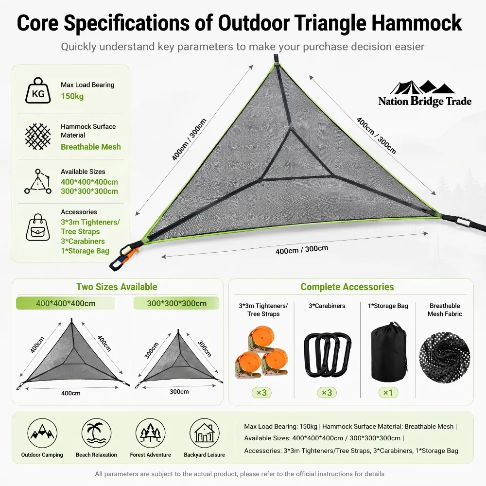 Triangular Net Pocket Hammock, 2Person Portable Outdoor Camping Hammock for Garden, Patio & Camping Use
