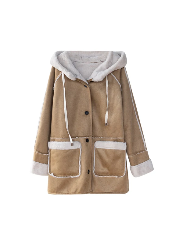 Or Jaet – manteau mi-long à capuche et chaud pour femme, doublure en fourrure d'agneau, coupe ample, coréen, en coton, nouvelle collection automne hiver