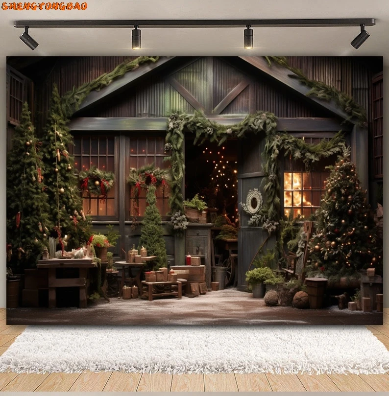 คลังสินค้าคริสต์มาสฉากหลังXmas TreeฤดูหนาวVINTAGEไม้House Plankชั้นวางหน้าต่างครอบครัวการถ่ายภาพพื้นหลังตกแต่ง