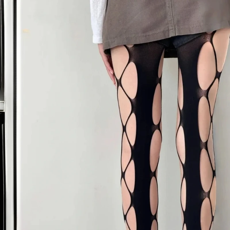 Seksowne czarne rajstopy kabaretki z podwiązką w kratkę Młode odważne rajstopy Pończochy Klubowe stroje imprezowe Erotyczne rajstopy z wysokimi udami #