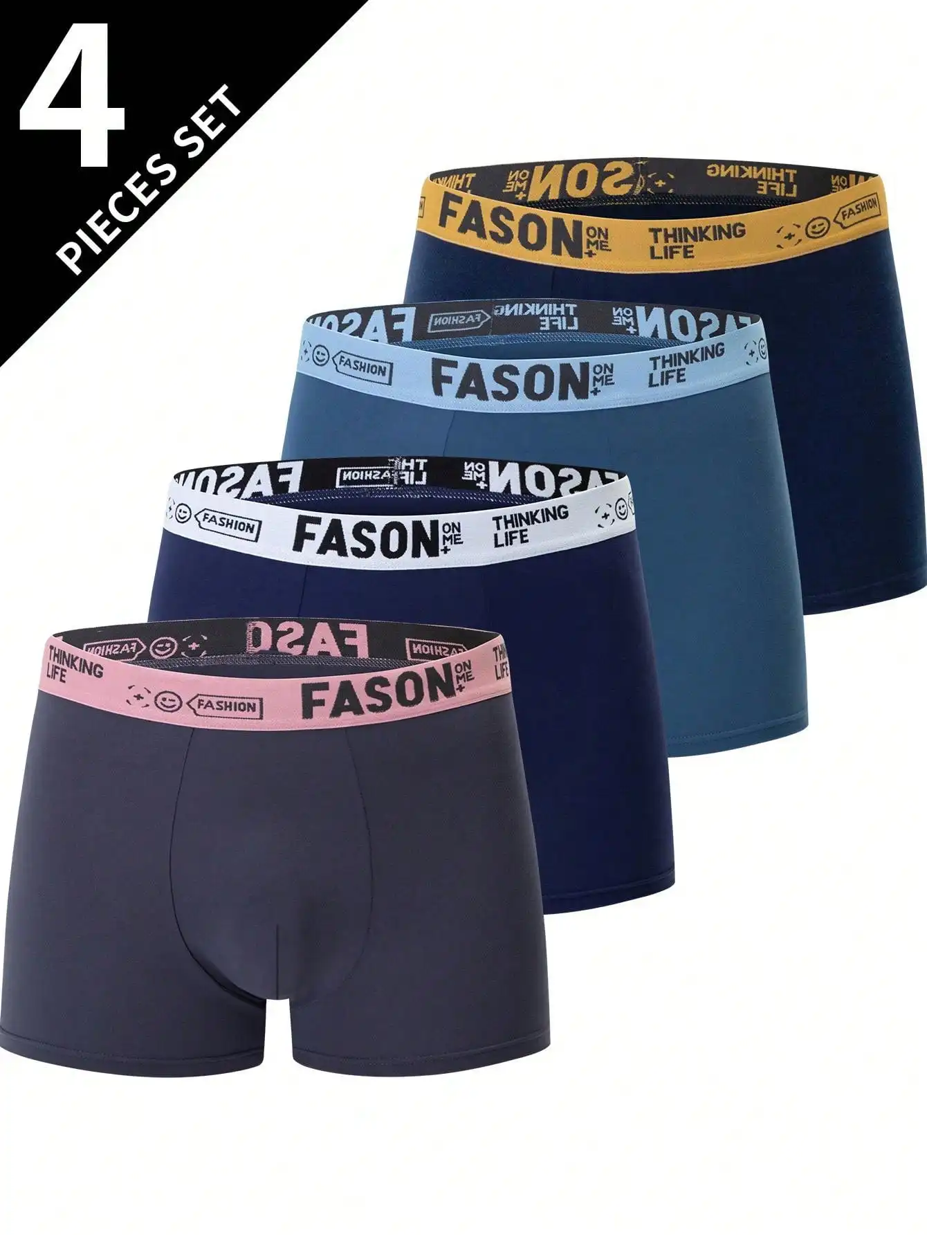 

4 шт. мужских однотонных трусов, дышащее комфортное нижнее белье