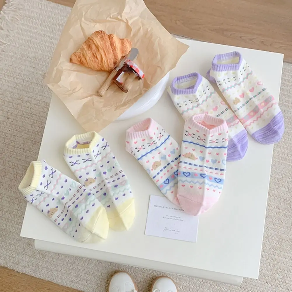 

5Pairs Cute Candy Color Heart Short Socks Breathable Ins Style Sweet Ankle Socks Lolita Female Hosiery Socks Women Streetwear
