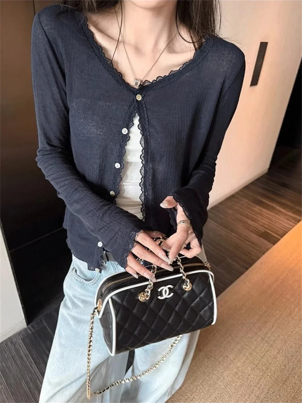 Women Thin Long Sleeve Knitted Cardigan Spring Summer Short Style Sun Protection Air-Conditioning Y2k Shirt Casual Fashion Shawl