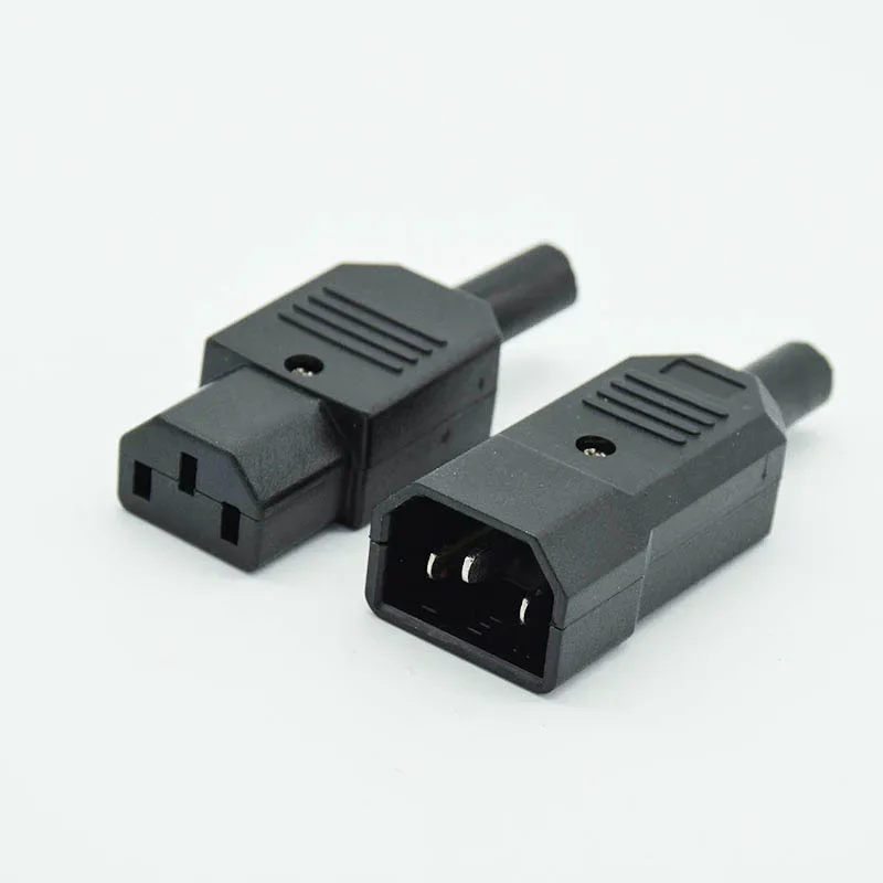 C13 C14 3 pin AC Socket IEC Straight Cable Plug Connector  10A 250V Black female&male Plug Rewirable Power Connector