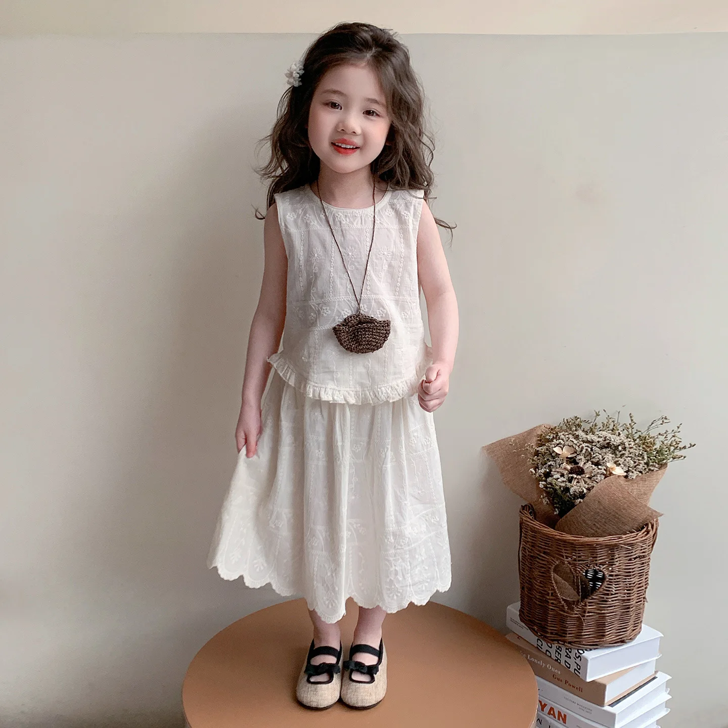 Girls' Summer Lace Sleeveless Set 2026 New Style Baby Girl Elegant Sweet Half Skirt Countryside Style Two Piece Set