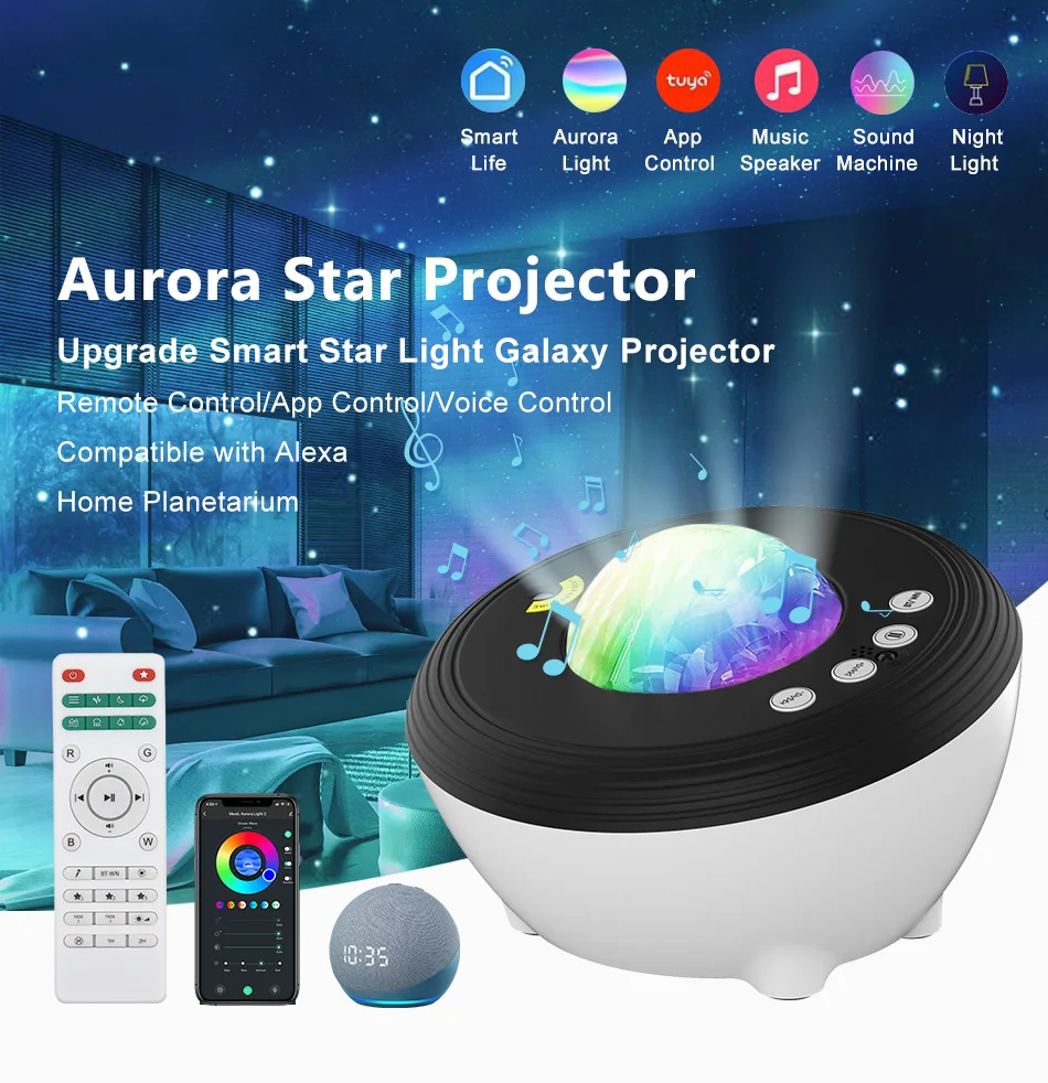 

WiFi Starry Sky Projector Christmas Lights Music Player Laser Galaxy Projector Night Light Work With Google Alexa SmartLife Drop