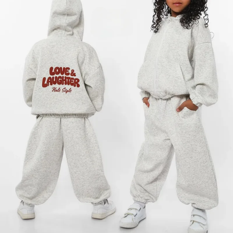 2026 Winter New Children Warm Clothes Set Boys Girls Letter Sportwear Kids Fleece Sweatshirt + Pants 2pcs Suit Toddler Outfits
