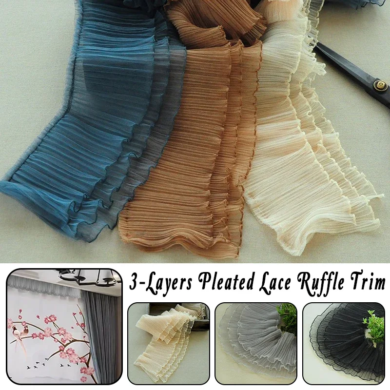 

1 м маленькая волнистая кружевная 3D плиссированная 3-слойная отделка с оборками в виде грибка, ткань для шитья одежды, юбка «сделай сам», аксессуары для украшения