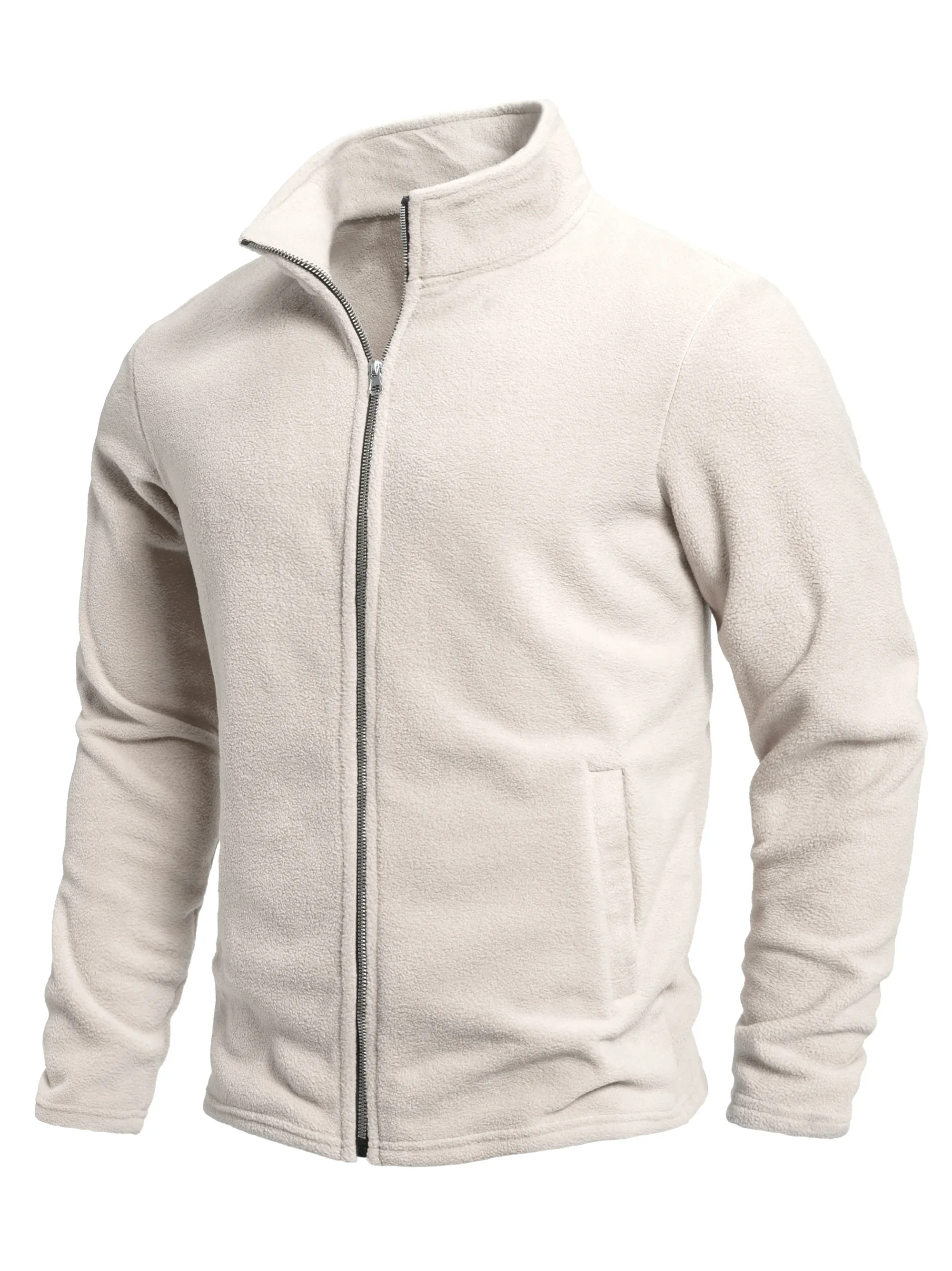 2026 Men's Spring and Autumn Solid Color Fleece Warm Top Thick Warm Comfortable Zippered Cardigan for Men's Outdoor Leisure