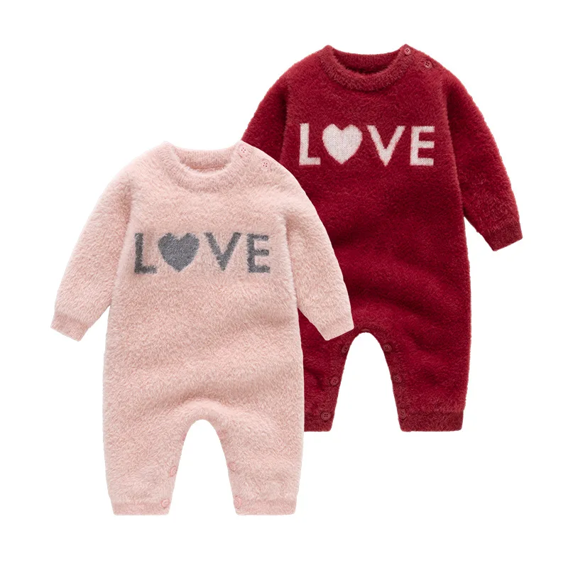 Baby Knitted Romper Cute Print Long Sleeve One Piece Bodysuit for Newborn Infant 0-24 Months Warm Outfit Gift for Birthday Party
