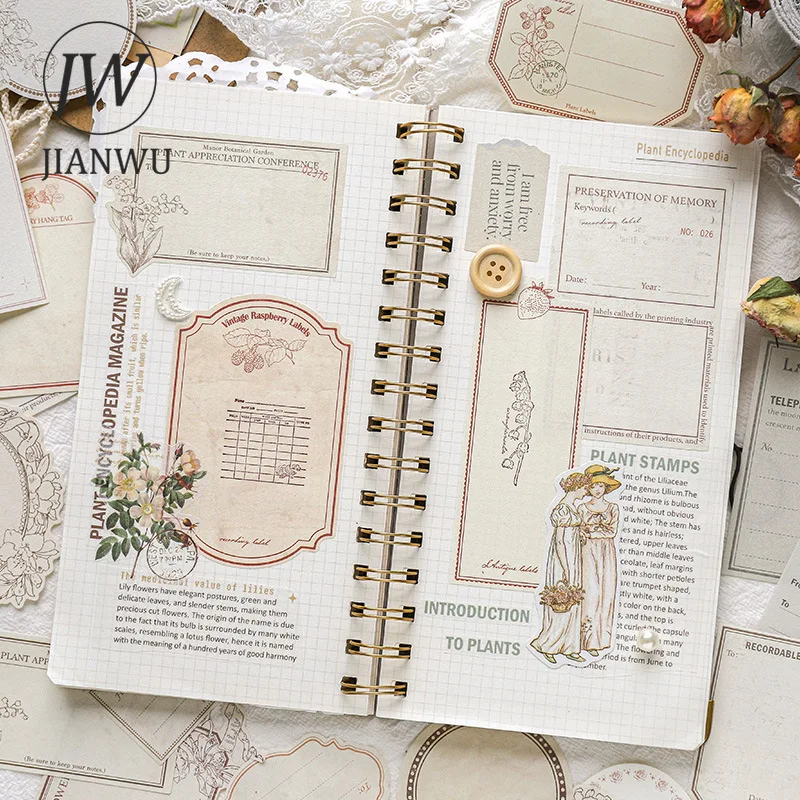 JIANWU Time Corridor Series Vintage Butterfly Border Label Material Collage Decor Sticker Creative DIY Journal Stationery