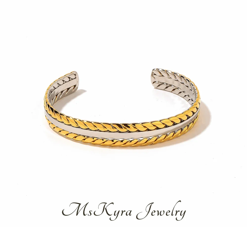 

MsKyra Stainless Steel Bracelet Plated 18k Gold Color Jewelry Personalized Waterproof Daily Bracelet For Women Premium Gift