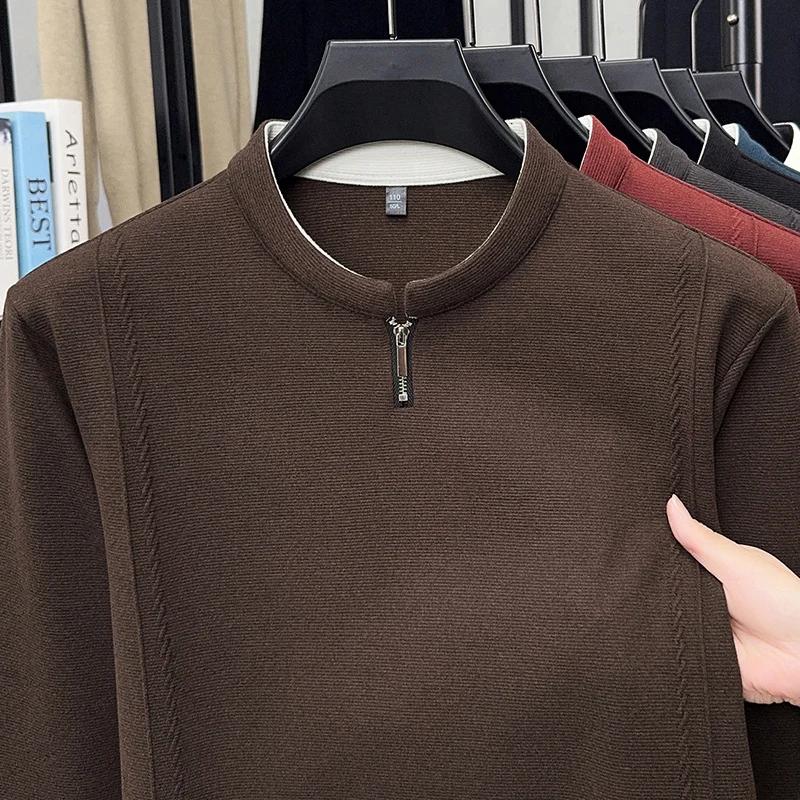 

Original Quality Men's T-Shirt Half Zipper Stand Up Collar Solid Color Comfortable Long Sleeve Autumn Versatile Casual Menswear
