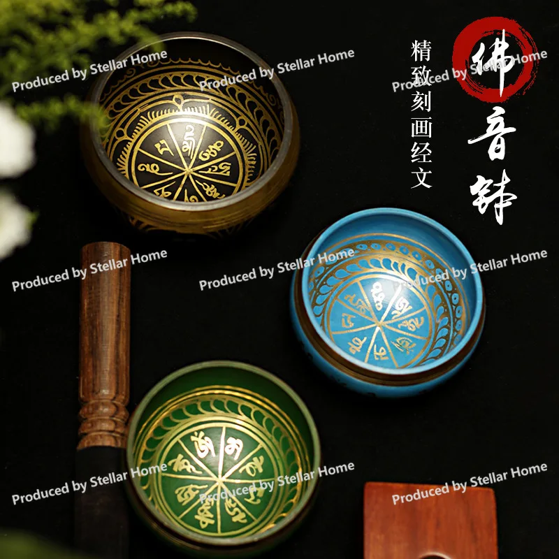 

Поющая чаша Непальская поющая чаша ручной работы Звуковая чаша Будды Сине-зеленая Йога Медитация Звуковая терапия Пение Бронзовый колокольчик