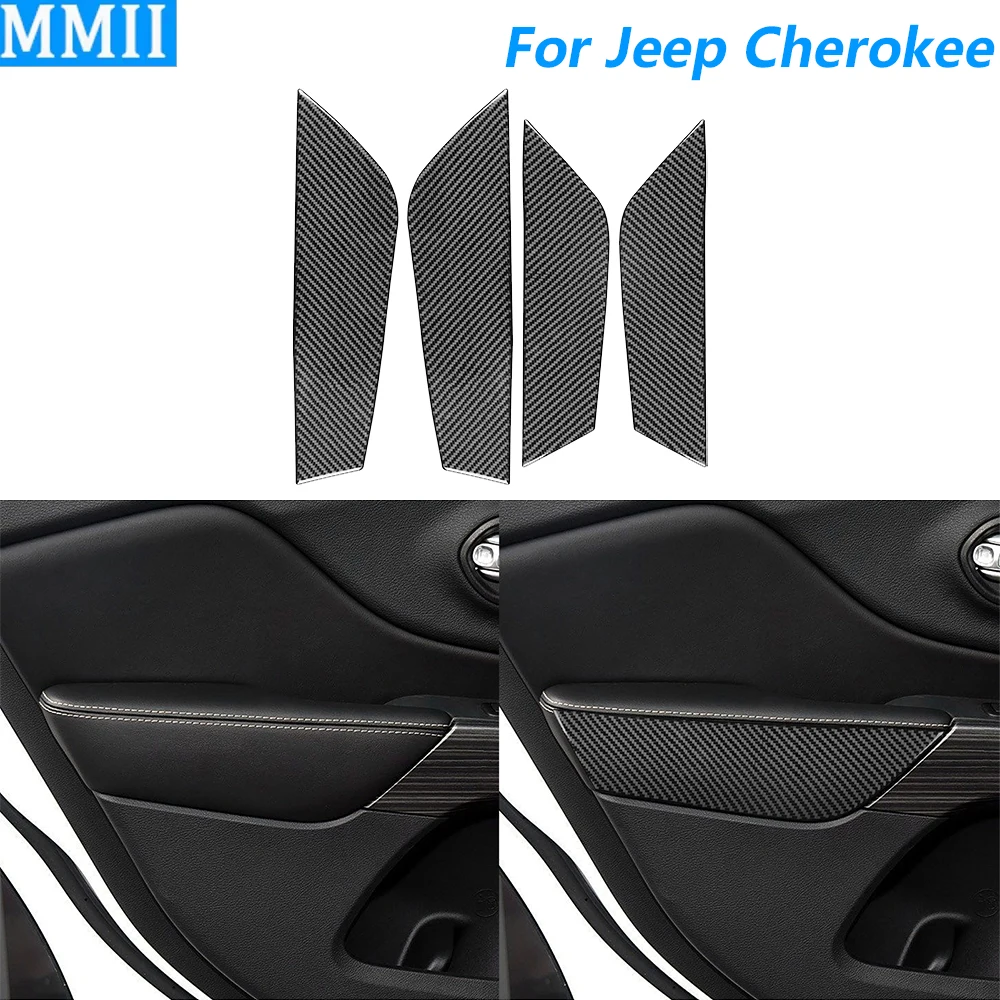 

For Jeep Cherokee 2014-2018 Carbon Fiber Front Rear Inner Door Armrest Side Panel Trim Cover Car Accessories Decoration Sticker