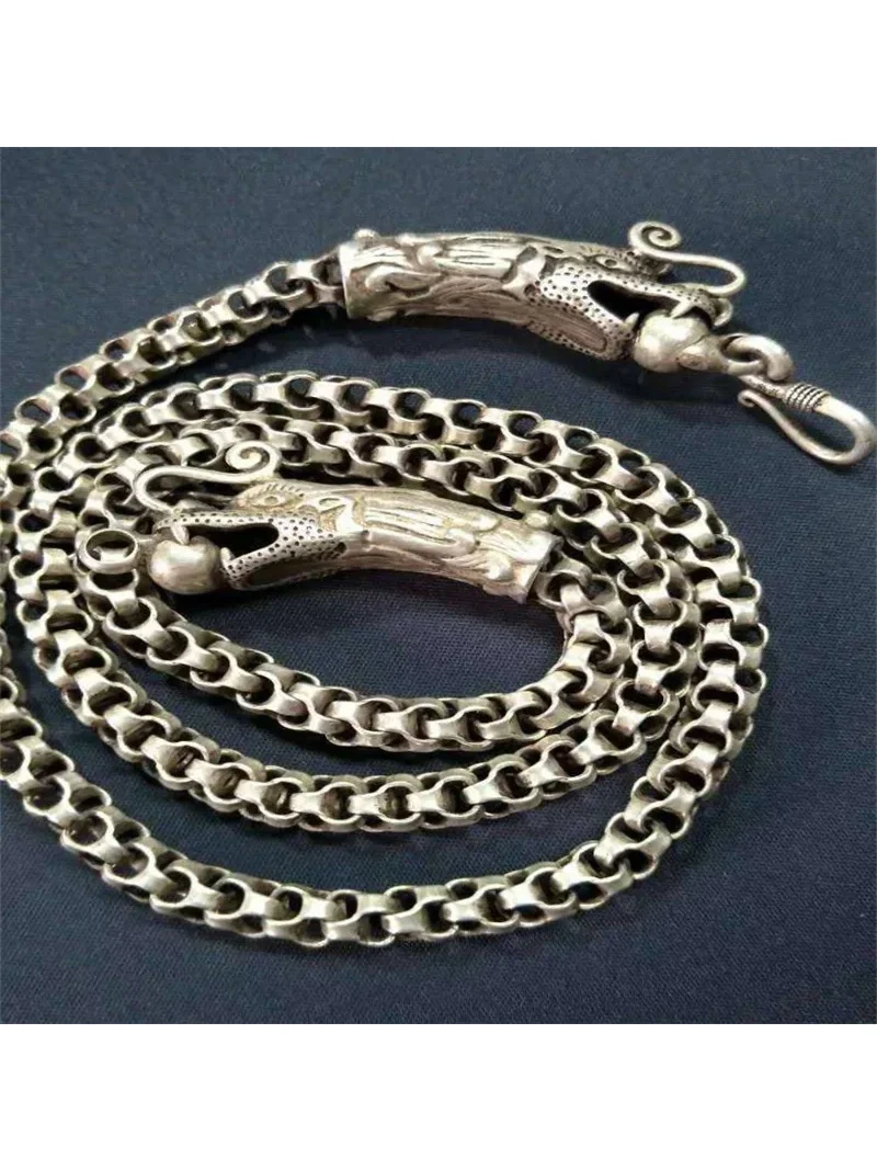 

Лидер продаж, натуральное ручное резьба, старое тибетское серебряное ожерелье с головой дракона, кулон, модные украшения для мужчин и женщин, подарки на удачу