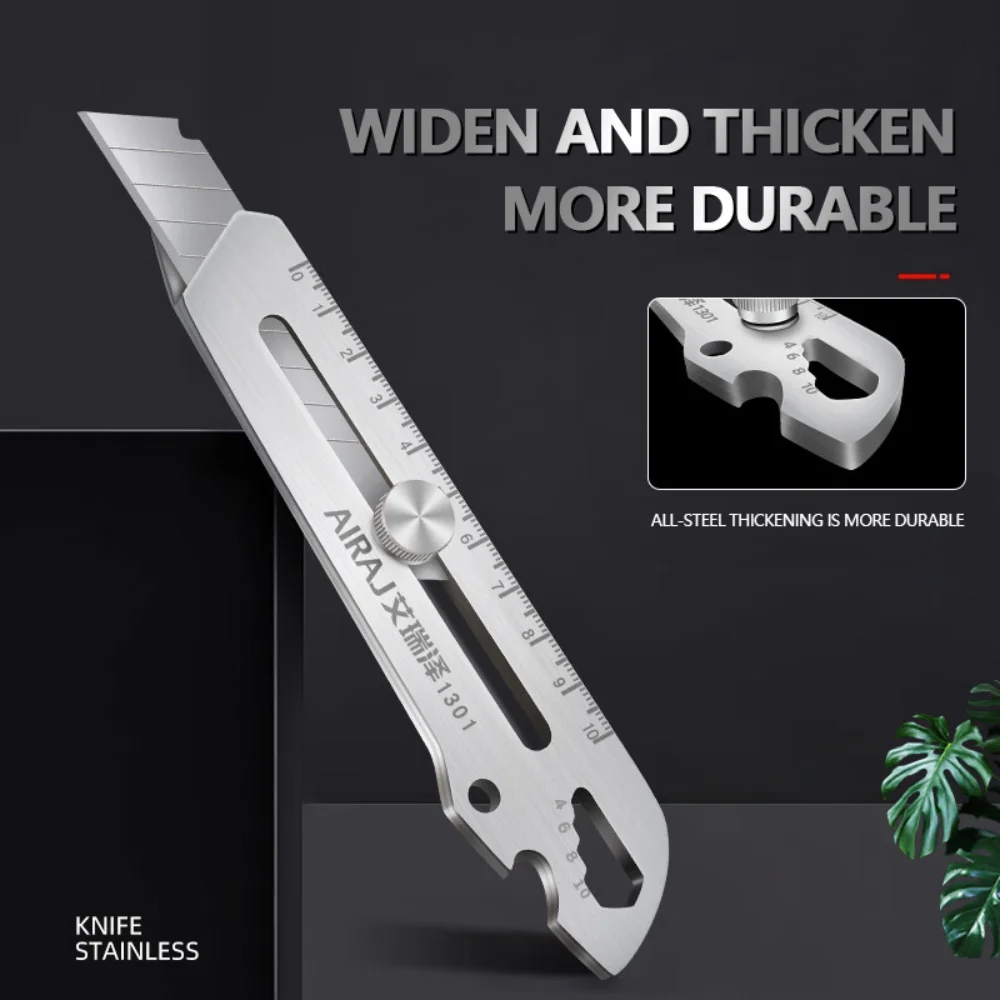 Multifunctional Utility Knife 6 in 1 Stainless Steel Stationery All Purpose Cutter Bottle Tin Opener Waterproof Screw Ruler Tool 