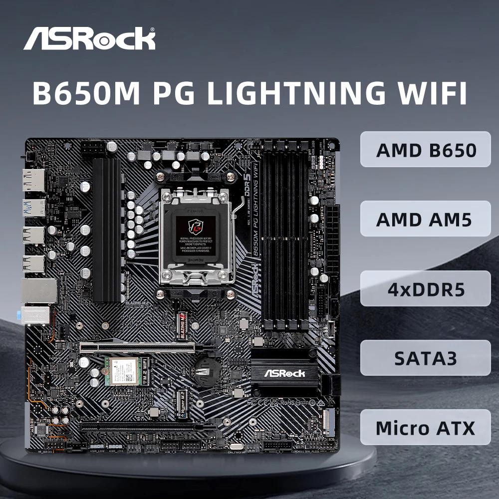 

ASRock B650M PG LIGHTNING WIFI Motherboard AM5 Socket Support 7900X 7800X3D 7600 CPU 4xDDR5 7200MHz 256GB HDMI M.2 NVME PCIe 4.0