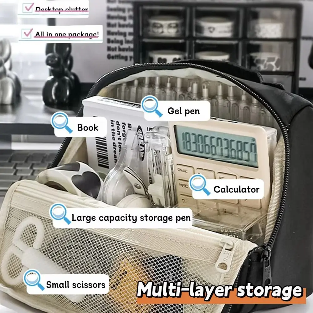 Canvas Simple Student Pen Bag Makeup Bag Dirt Resistant 9 Layer Storage Pencil Bag Organizer Multifunctional Macaron Pencil Case