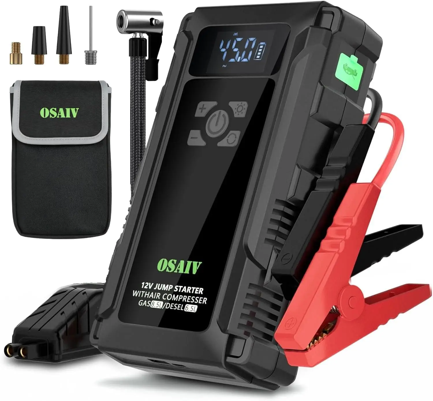 

3000A Jump Starter with Air Compressor for Cars, 150PSI Tire Inflator Auto-Shutoff, Emergency Light