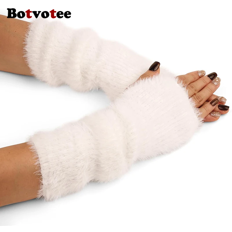 Botvotee 1 Pair Fall Winter Gloves Women Arm Warmers Mink-Like Velvet Fingerless Gloves Y2K Wrist Warmers