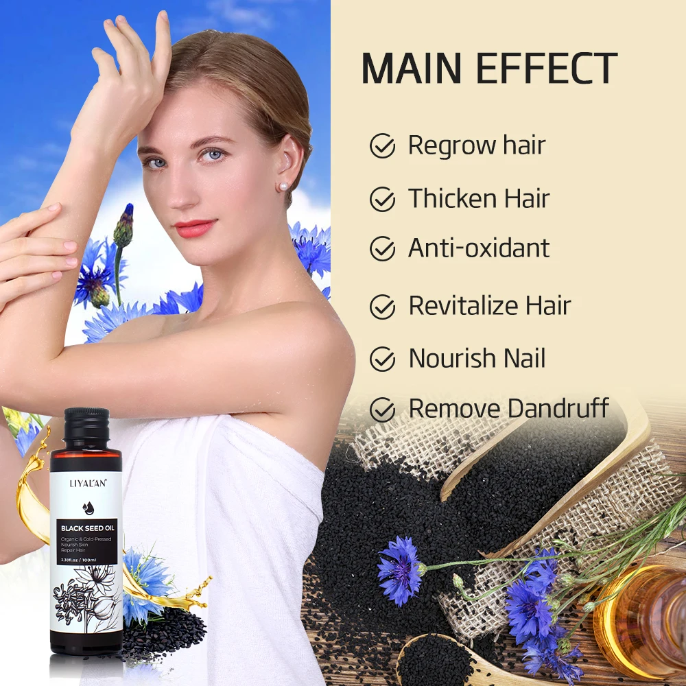 100ml Black Cumin Seed Oil For Hair Growth Thicken Hair Cold Pressed Liquid Nourish Nail Skin Anti-oxidant Body Massage