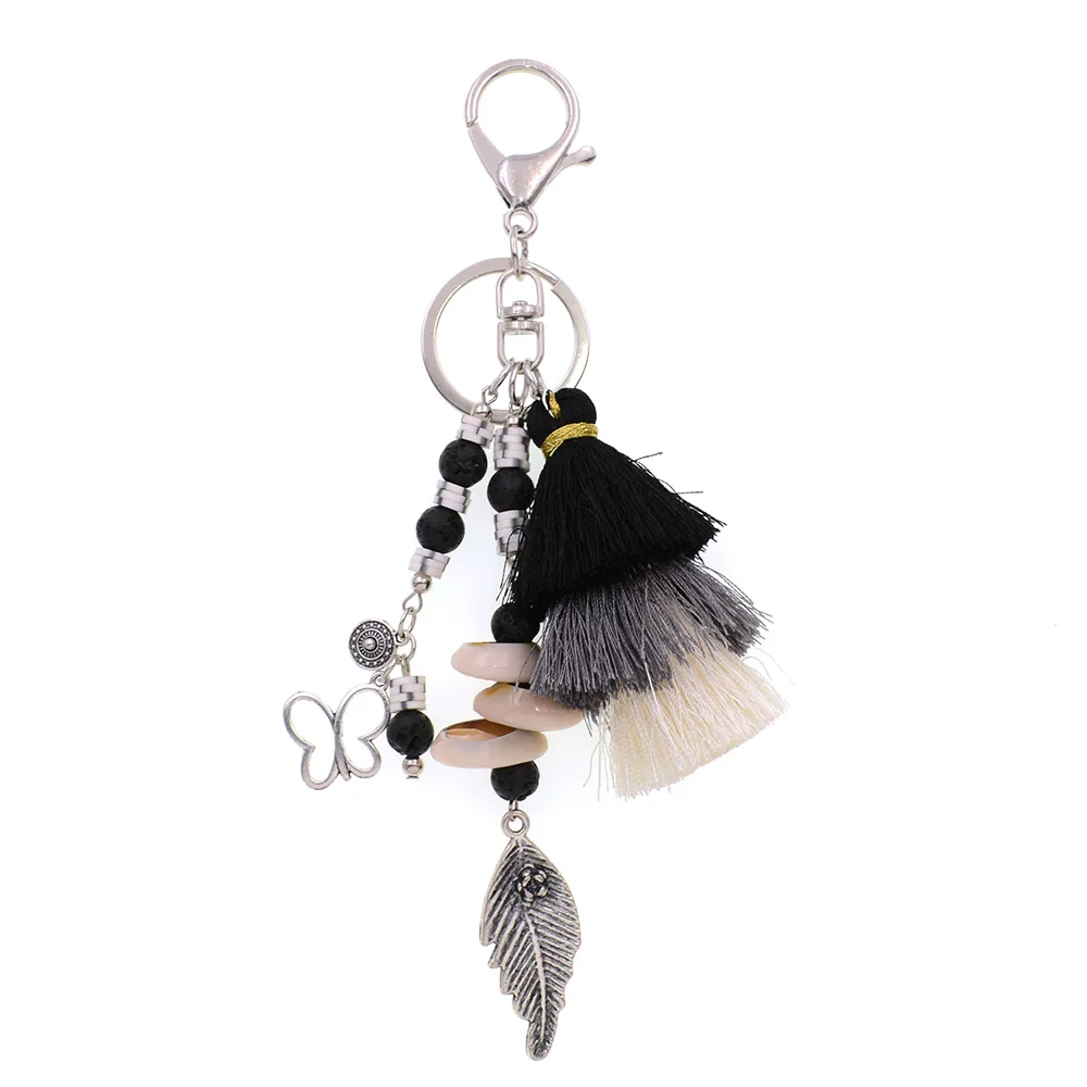 WELLMORE Bohemia Key Chains for women handmade stone beads shell tassels bag key chains fashion women jewelry wholesale