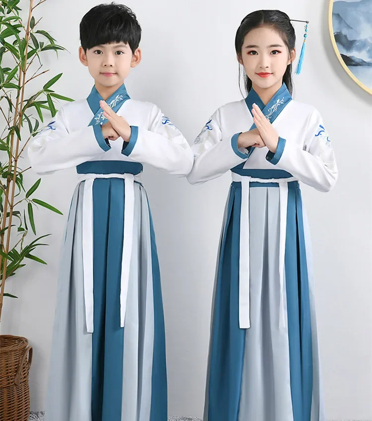 Baby Girl Boy Hanfu Dress Set Stage Outfit Tops Skirt Suit Traditional Chinese Clothing Cosplay Children Ancient Costume Kids