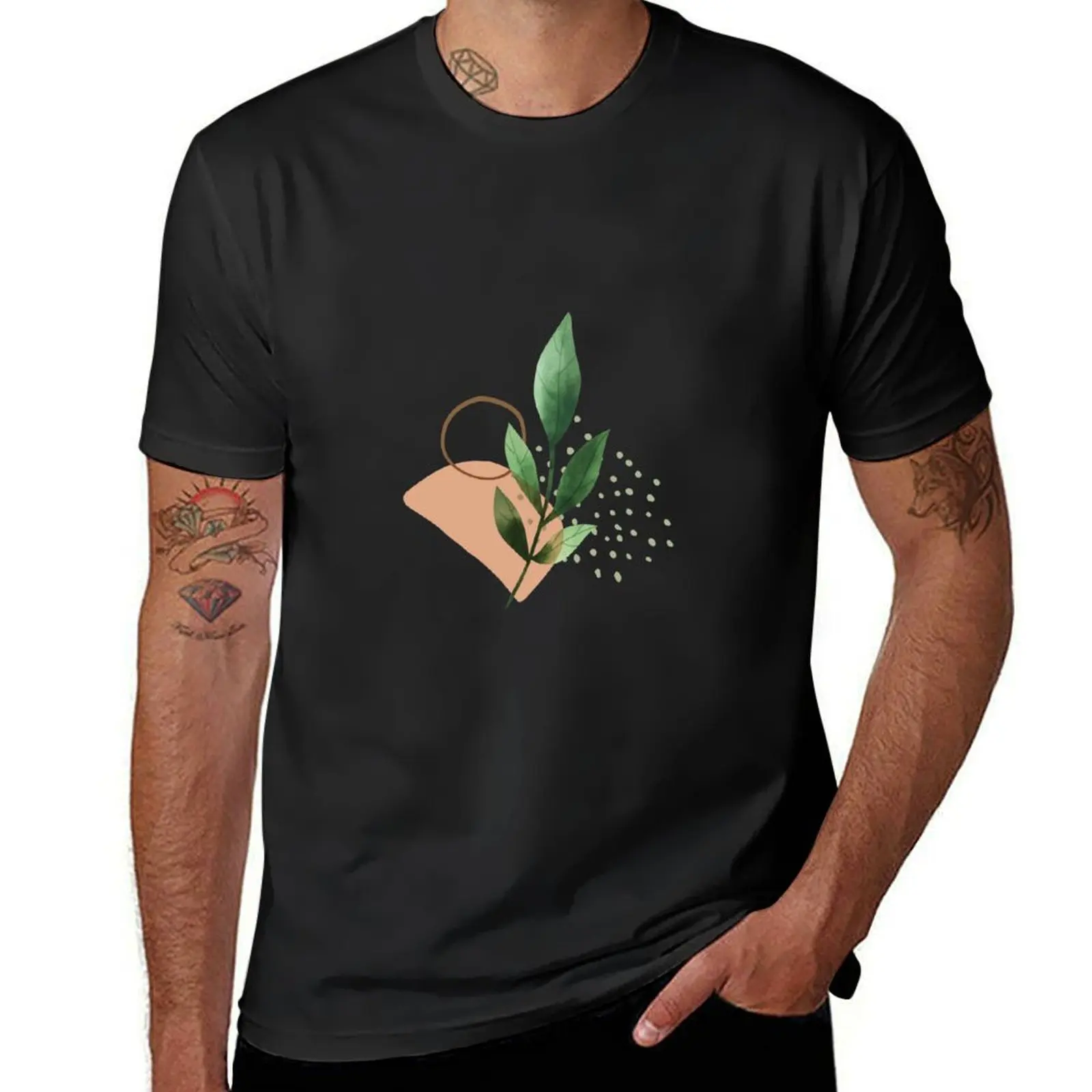 Boho style Leaf, geometric wall art T-Shirt plus size tops funnys cute tops graphics black t-shirts for men