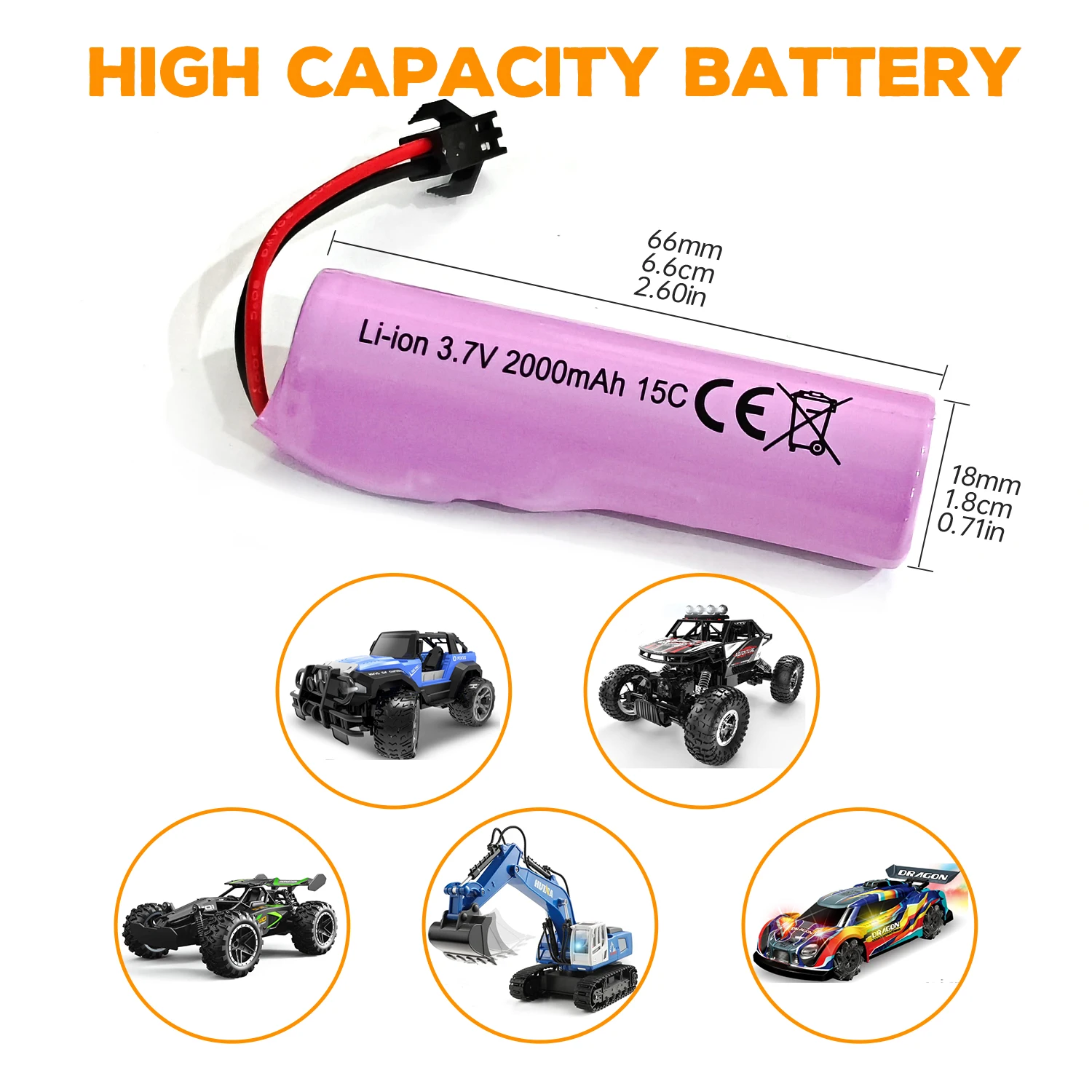 5PCS 3.7V 2000mAh Lipo Battery with 5-in-1 Charger for DE44 DE45 DE68 RC Cars,High-Speed Climbing Racing(SM-2P Plug Battery)