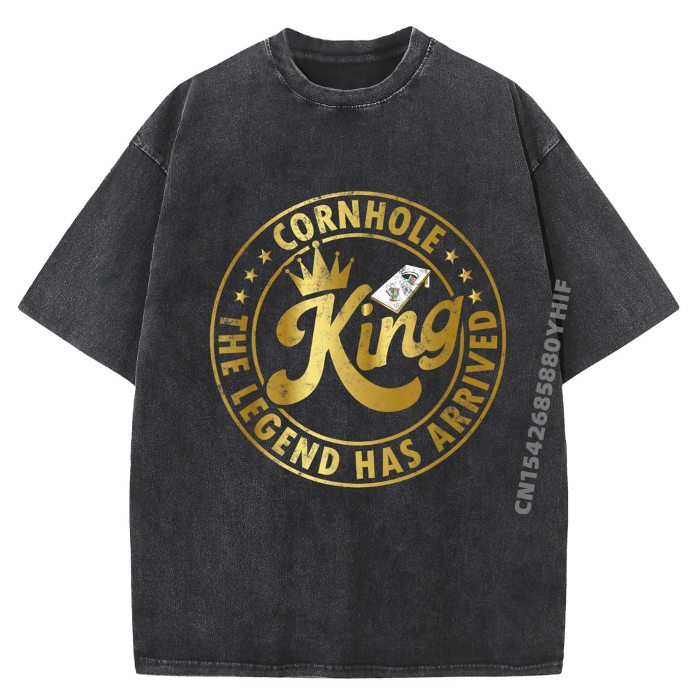 

Cornhole King The Legend Has Arrived Cornhole Play Mens Graphic Tshirts Men's Clothes Adult Washed T Shirt Hip Hop