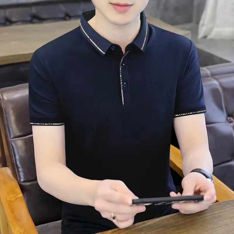 

Мужская рубашка-поло, быстросохнущая однотонная трикотажная футболка с коротким рукавом, дышащая Высококачественная деловая модная повседневная одежда