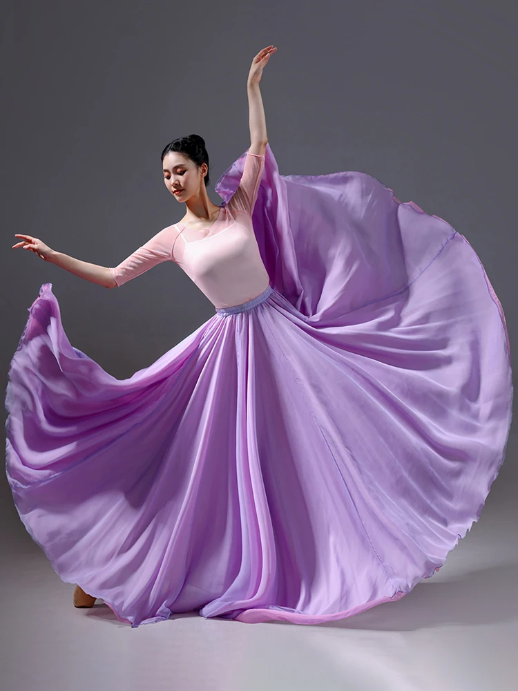 

Elegant Classical Dance Performance Costume Women's Flowing 720 Degree Wide Skirt Modern Dance Practice Half-length Gown