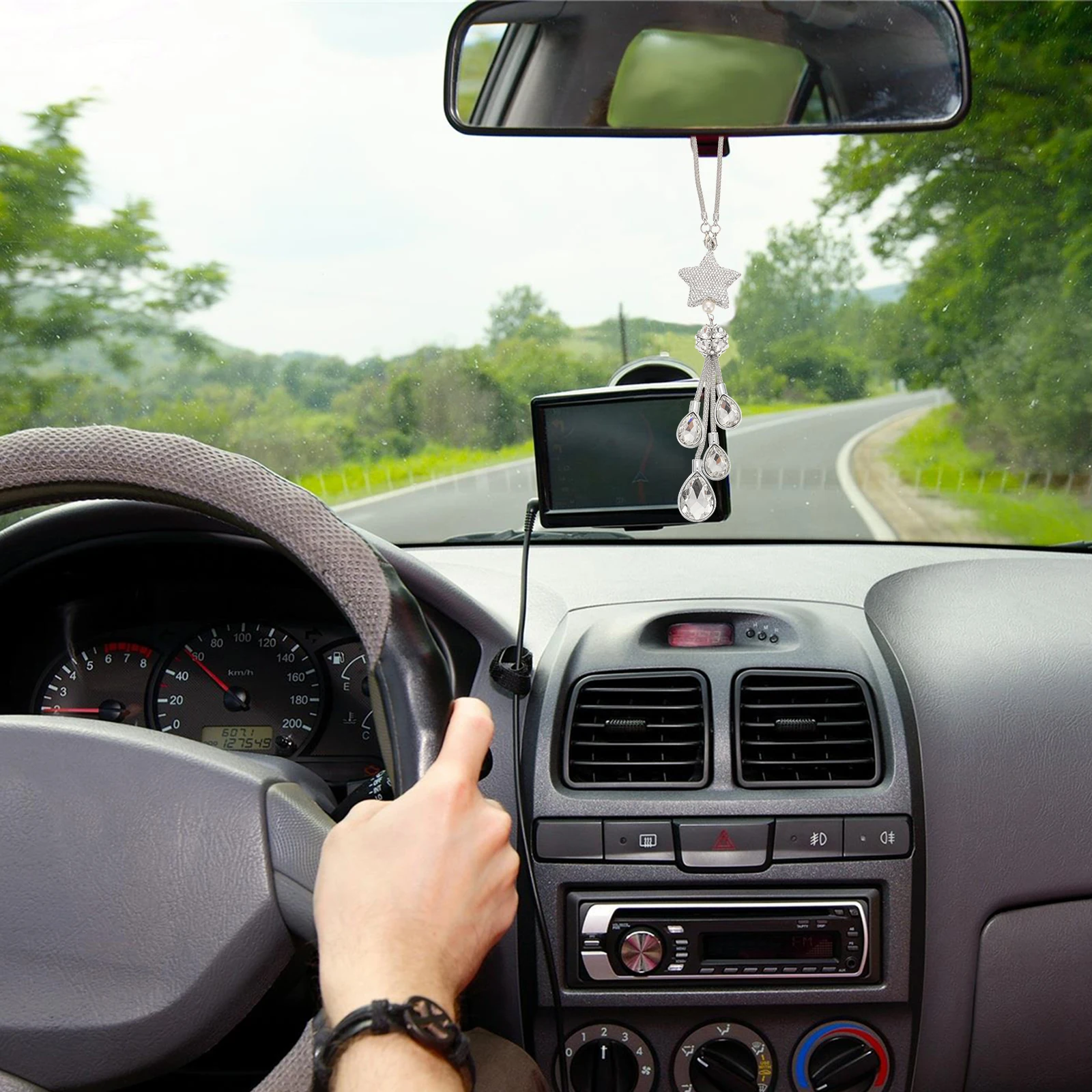 

Rearview Mirror Pendant Chic Hanging Decoration Auto Metal Stylish Car Rhinestones for