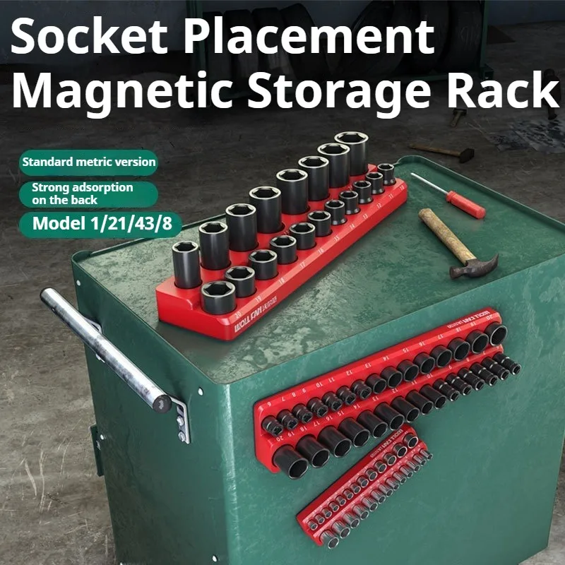 Large Capacity Socket Organizer Rack 1/2 3/8 1/4 Drive Metric Socket Holder Magnetic Storage Box Professional Workshop Tools