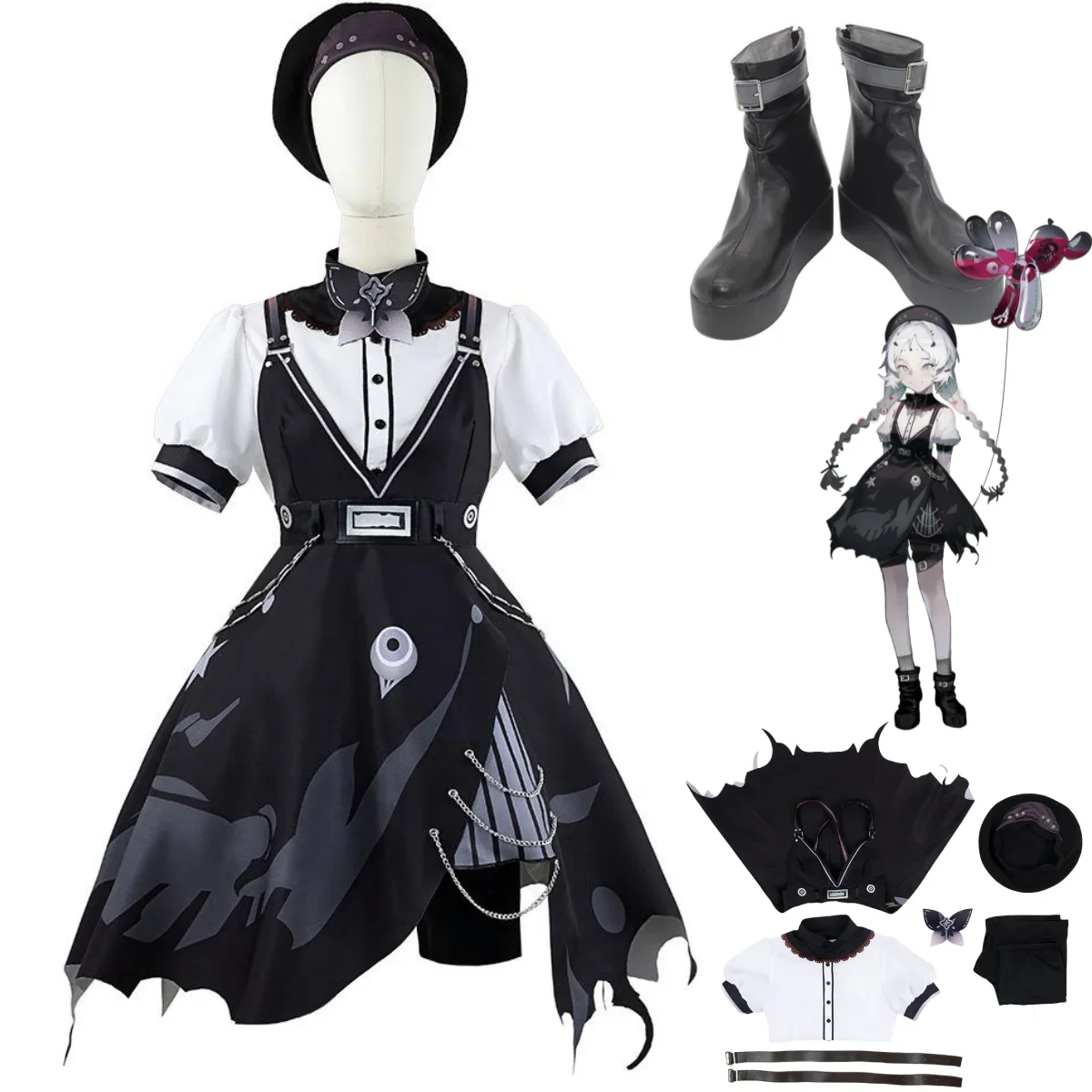 Anime Game Reverse:1999 Balloon Party Cosplay Costume Dark Dress Lolita Shoes Woman Sexy Kawaii Carnival Halloween Suit