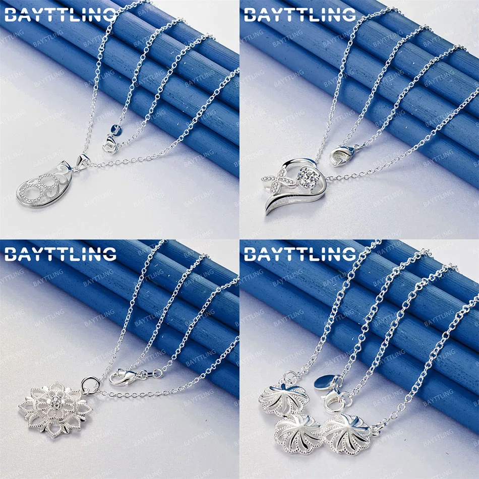 

925 Sterling Silver 16-30 Inch Delicate Flower Teardrop Pendant Necklace Women Gift Jewelry Accessories