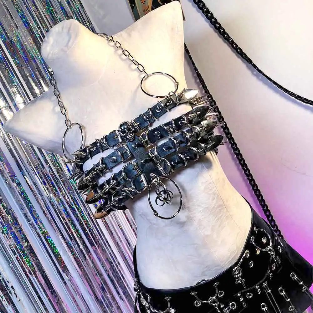 Crânio eco kawaii goth cravejado rebite 90s harajuku grunge punk rock emo y2k halter camisola topos tanques góticos e-girls