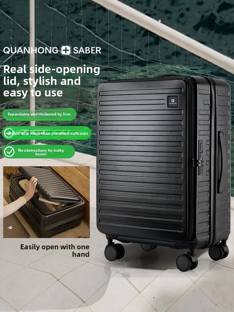 

Новый большой вместительный дорожный чемодан 2025 года с боковым открытием, расширяемый, на колесиках, для мужчин и женщин, модный, стильный