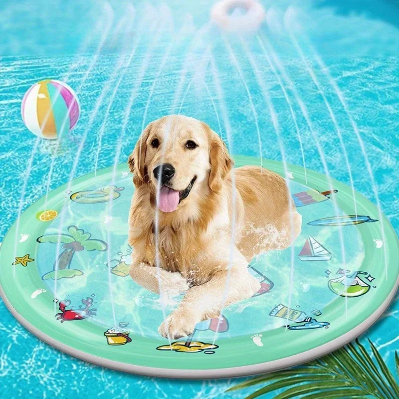 

100cm outdoor Summer Pet Swimming Pool Inflatable Water Sprinkler Pad Play Cooling Mat Outdoor Interactive Fountain Toy for Dogs